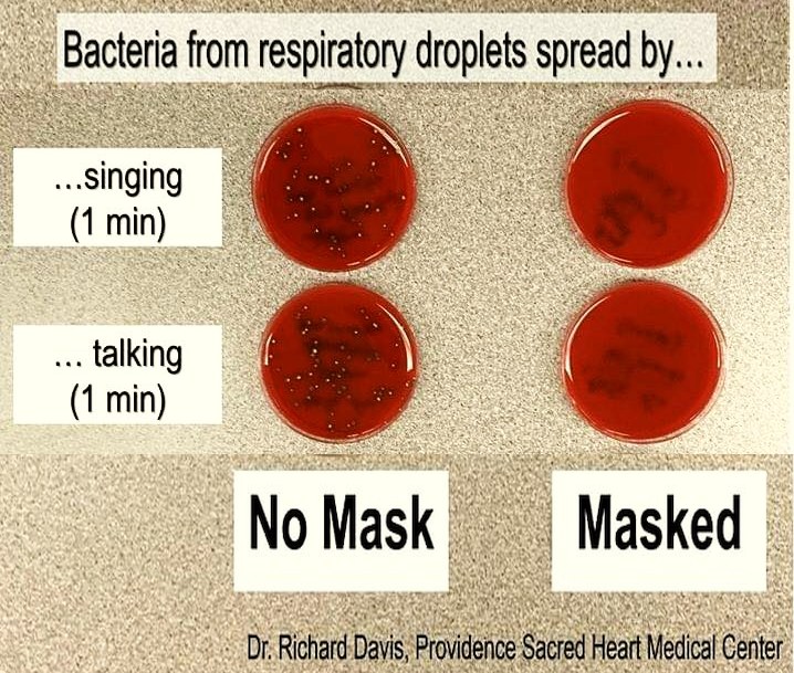 bacteria from respiratory droplets spread by singing versus talking into a petri dish