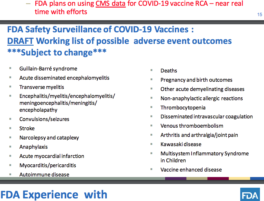 screenshot: FDA in the US has published their vaccine side effects draft on page 16