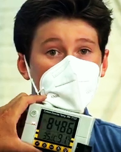 Test showing the CO2 level under a face mask is above the 5000 ppm level for safe work places